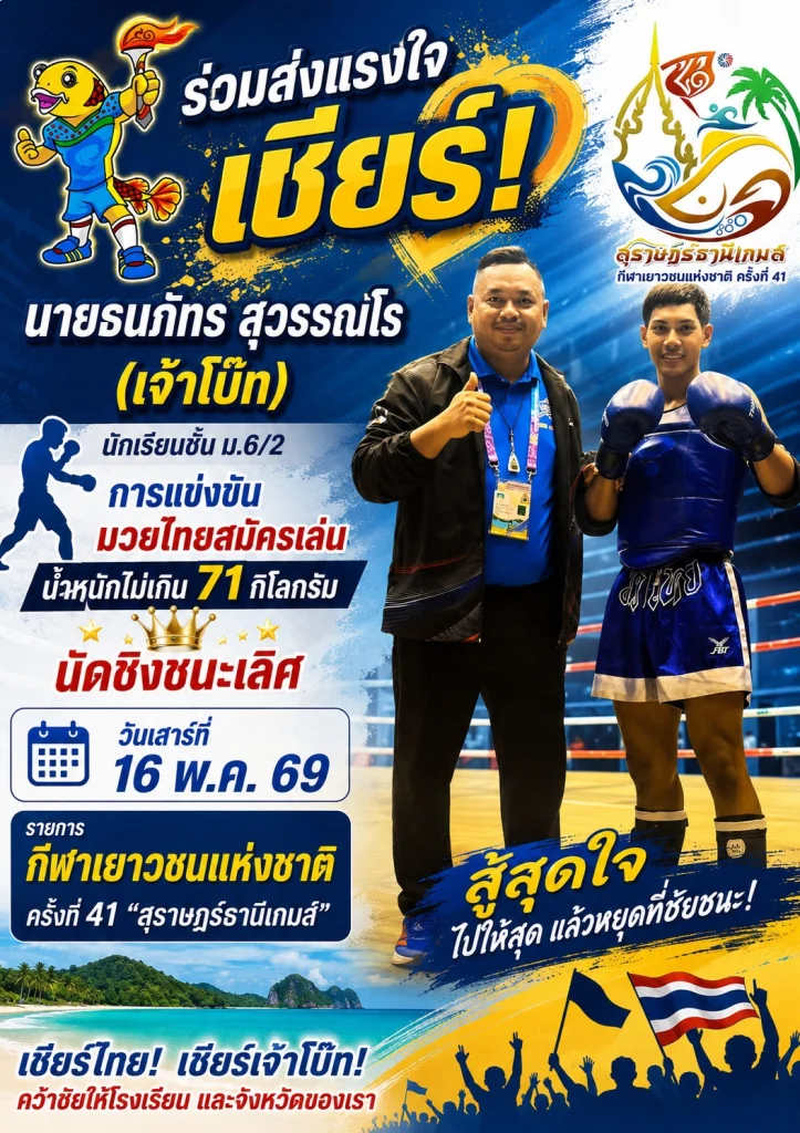 ร่วมส่งแรงใจเชียร์ นายธนภัทร สุวรรณโร (เจ้าโบ๊ท) นักเรียนชั้น ม.6/2