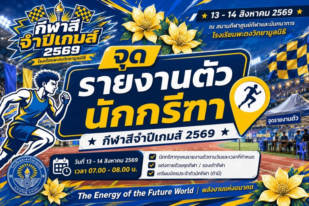 กีฬาสีจำปีเกมส์ 2569 โรงเรียนพะตงวิทยามูลนิธิ จุดรายงานตัวนักกีฬา กีฬาสีจำปีเกมส์ 2569